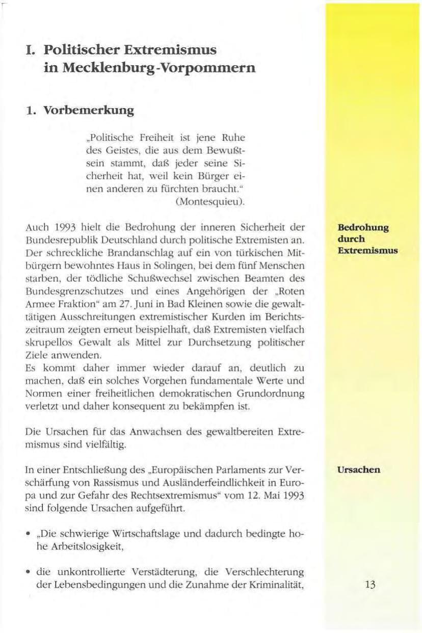 Seite 13 des Verfassungsschutzbericht 1993 Mecklenburg-Vorpommern