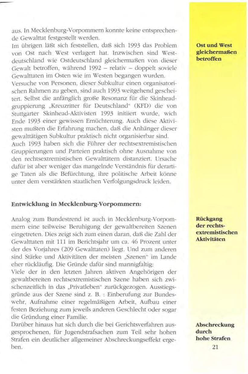Seite 21 des Verfassungsschutzbericht 1993 Mecklenburg-Vorpommern