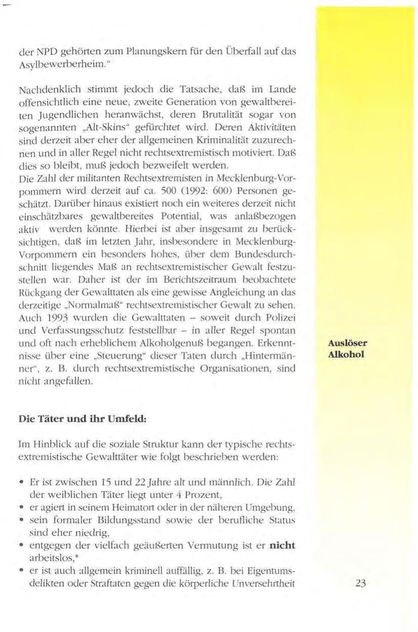 Seite 23 des Verfassungsschutzbericht 1993 Mecklenburg-Vorpommern