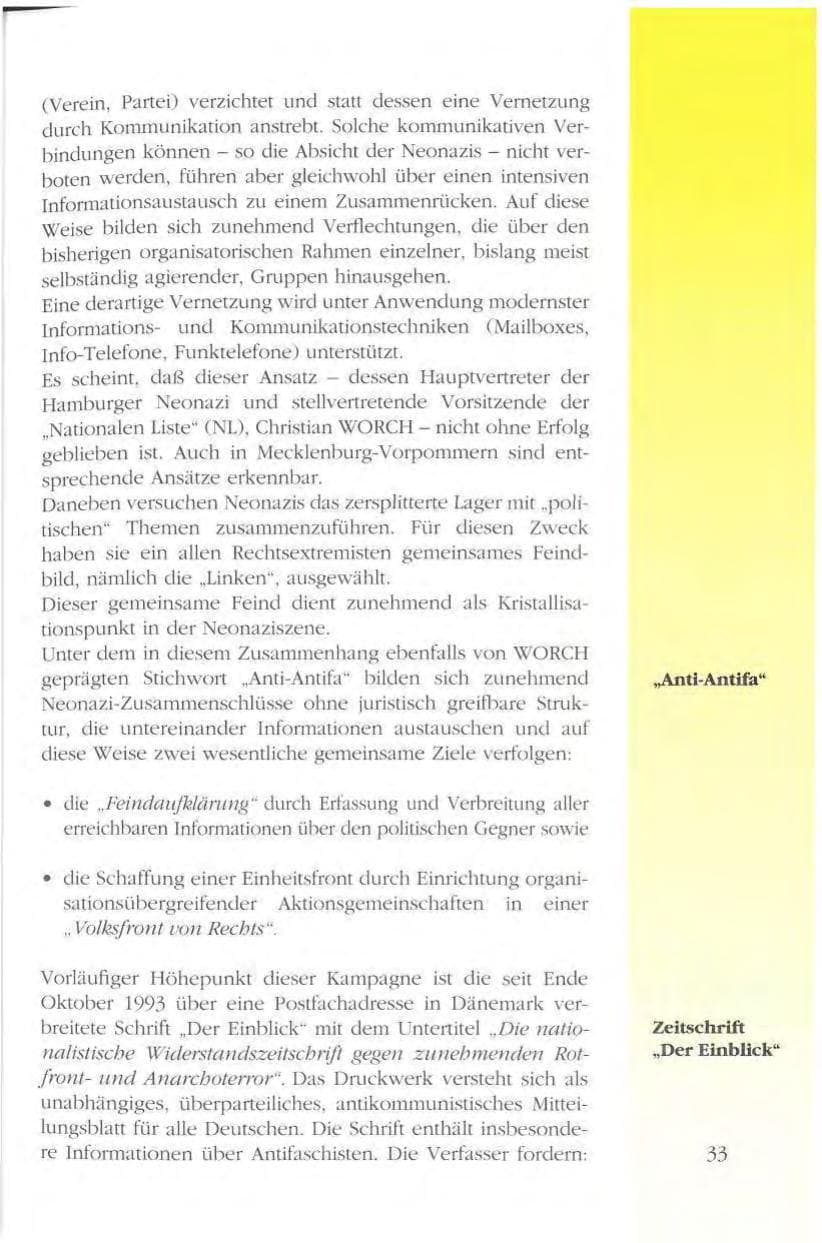 Seite 33 des Verfassungsschutzbericht 1993 Mecklenburg-Vorpommern