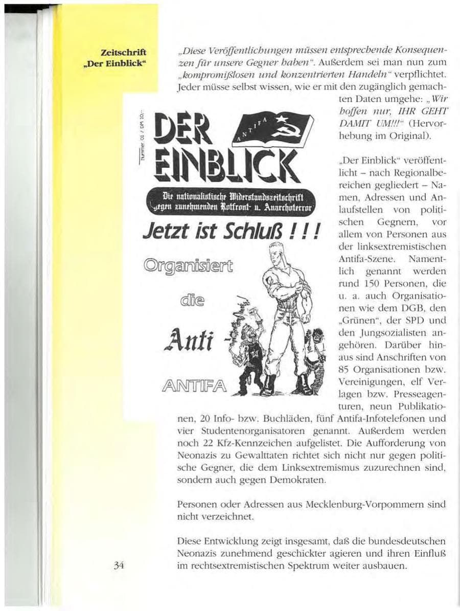 Seite 34 des Verfassungsschutzbericht 1993 Mecklenburg-Vorpommern