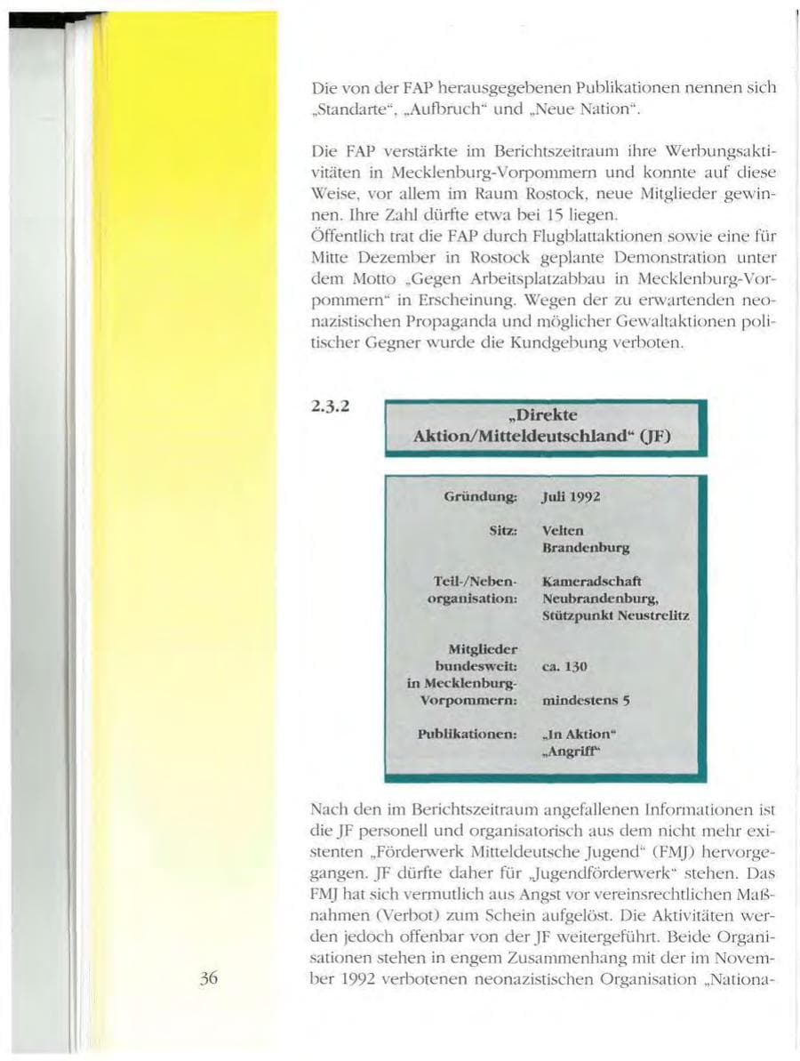 Seite 36 des Verfassungsschutzbericht 1993 Mecklenburg-Vorpommern