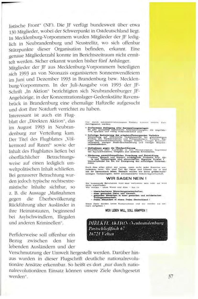 Seite 37 des Verfassungsschutzbericht 1993 Mecklenburg-Vorpommern