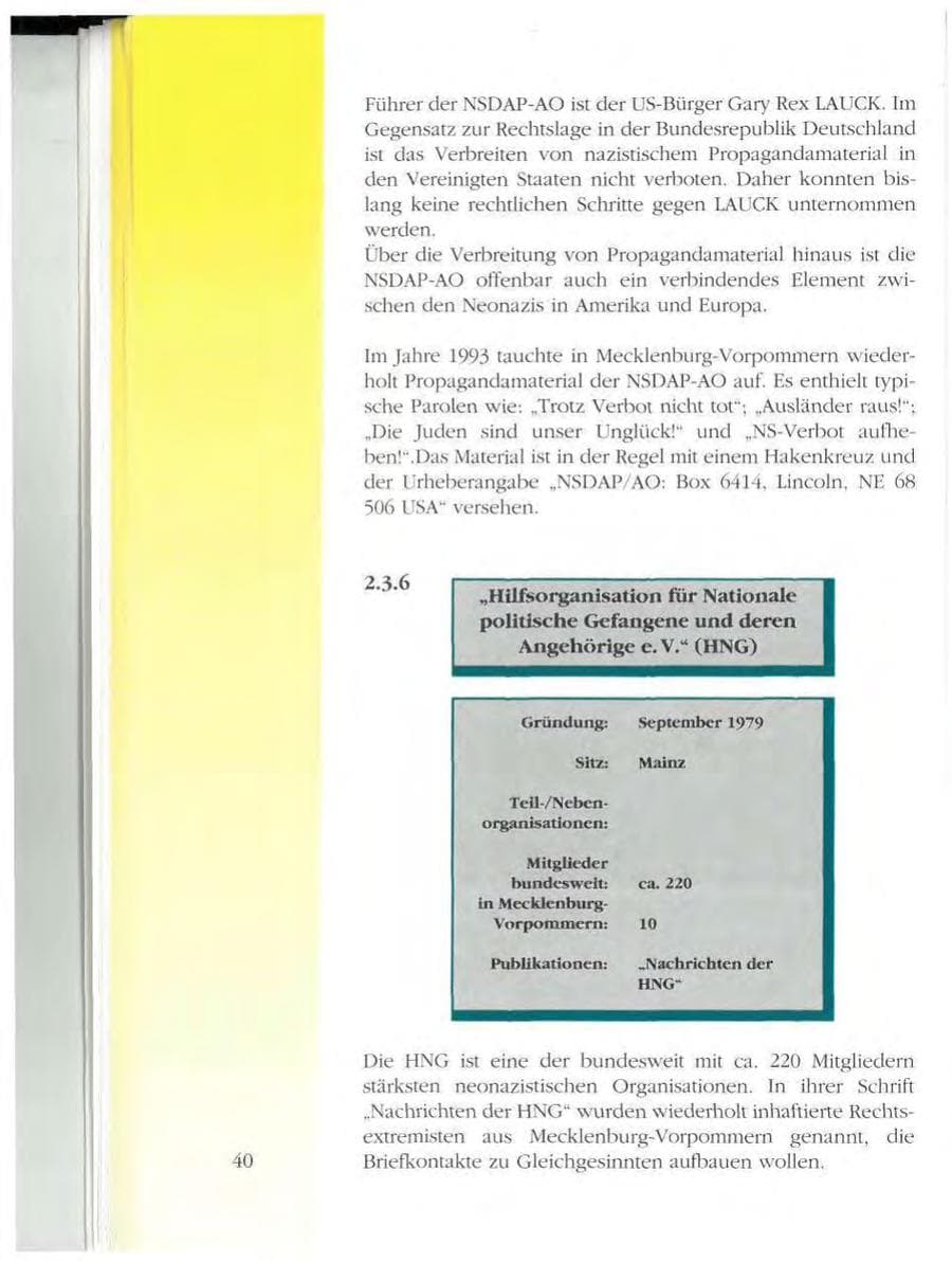 Seite 40 des Verfassungsschutzbericht 1993 Mecklenburg-Vorpommern