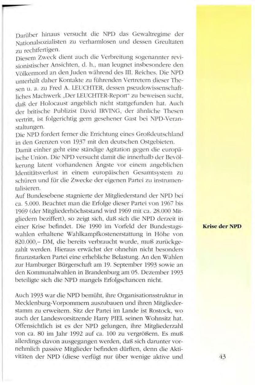 Seite 43 des Verfassungsschutzbericht 1993 Mecklenburg-Vorpommern