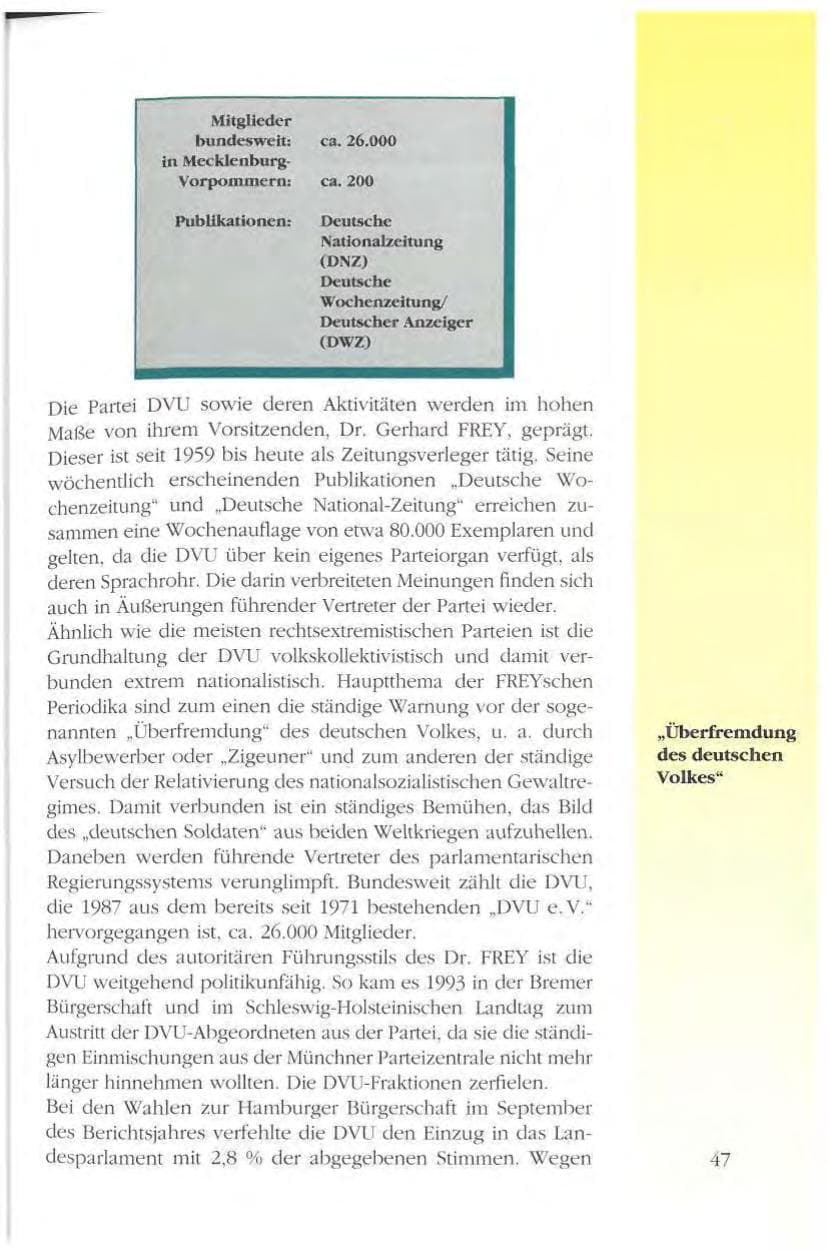 Seite 47 des Verfassungsschutzbericht 1993 Mecklenburg-Vorpommern