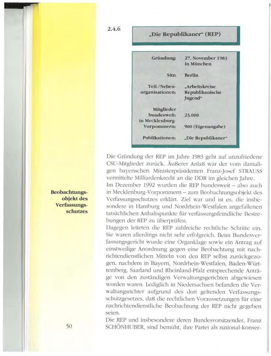 Seite 50 des Verfassungsschutzbericht 1993 Mecklenburg-Vorpommern
