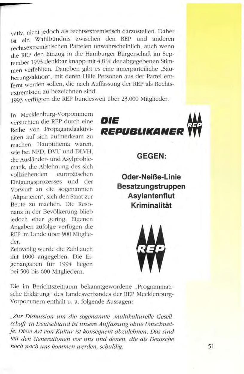 Seite 51 des Verfassungsschutzbericht 1993 Mecklenburg-Vorpommern