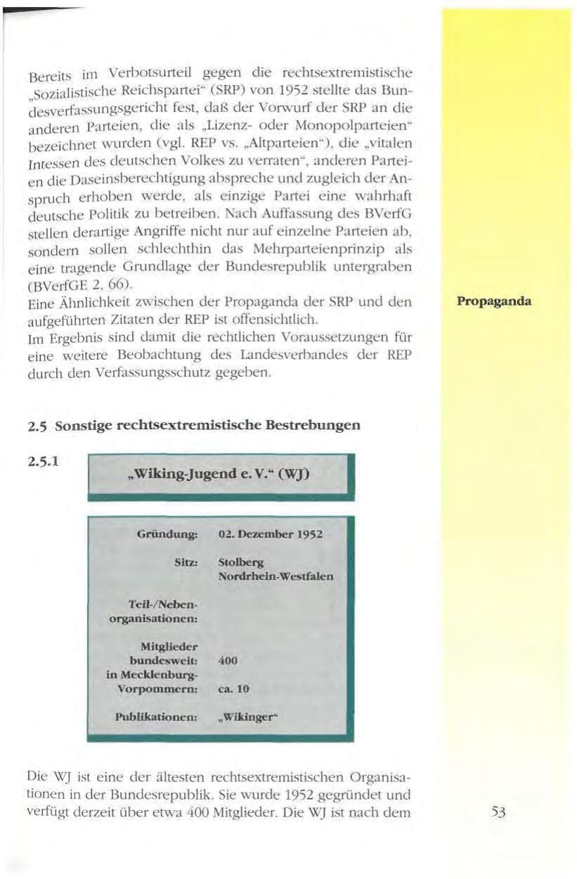 Seite 53 des Verfassungsschutzbericht 1993 Mecklenburg-Vorpommern