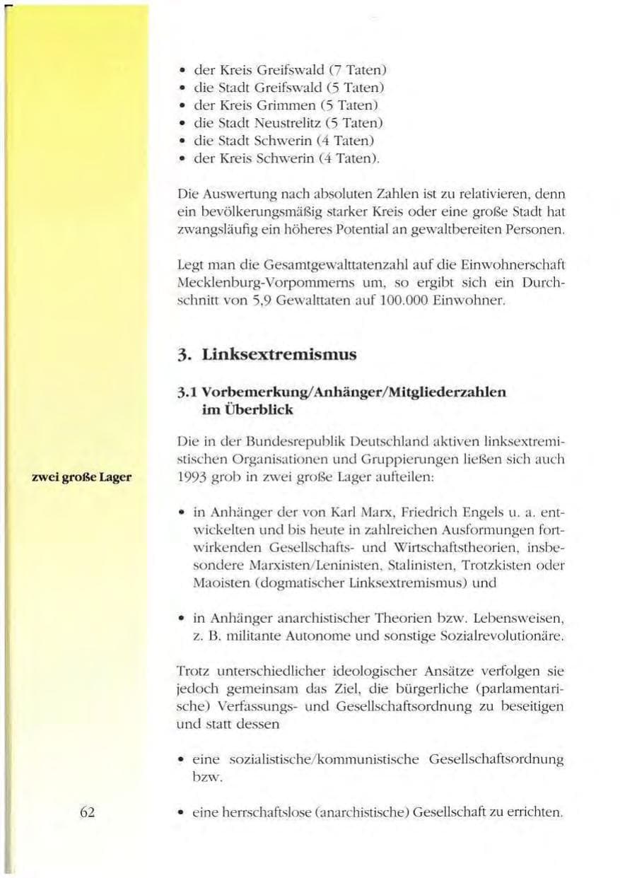Seite 62 des Verfassungsschutzbericht 1993 Mecklenburg-Vorpommern