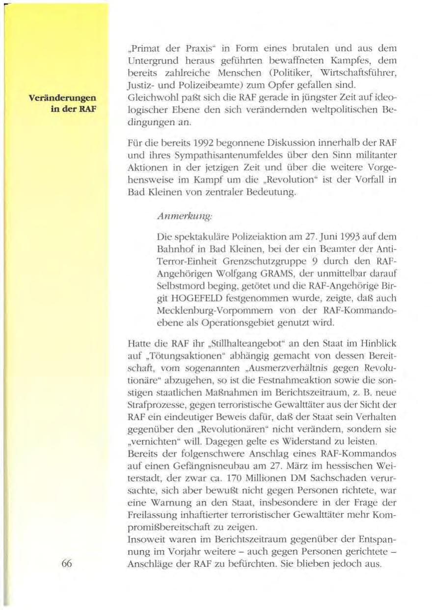 Seite 66 des Verfassungsschutzbericht 1993 Mecklenburg-Vorpommern
