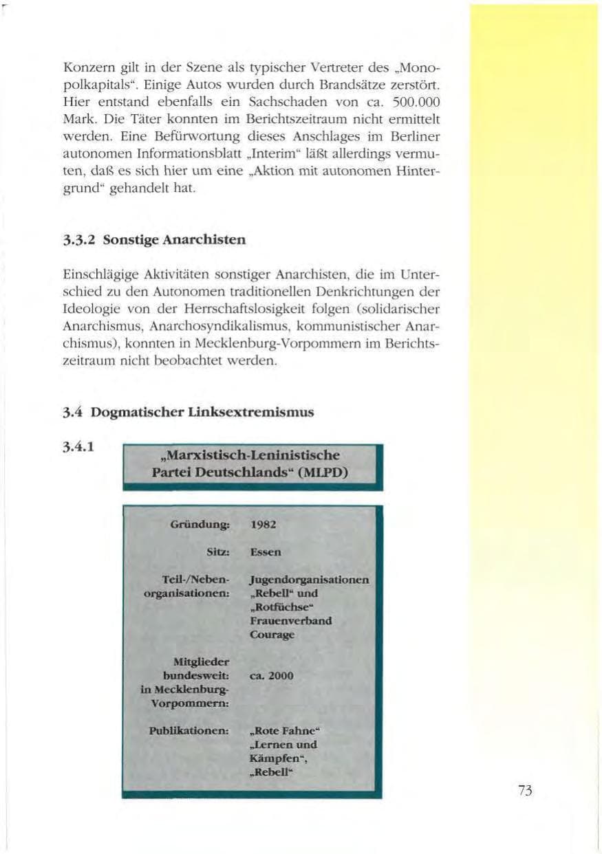 Seite 73 des Verfassungsschutzbericht 1993 Mecklenburg-Vorpommern