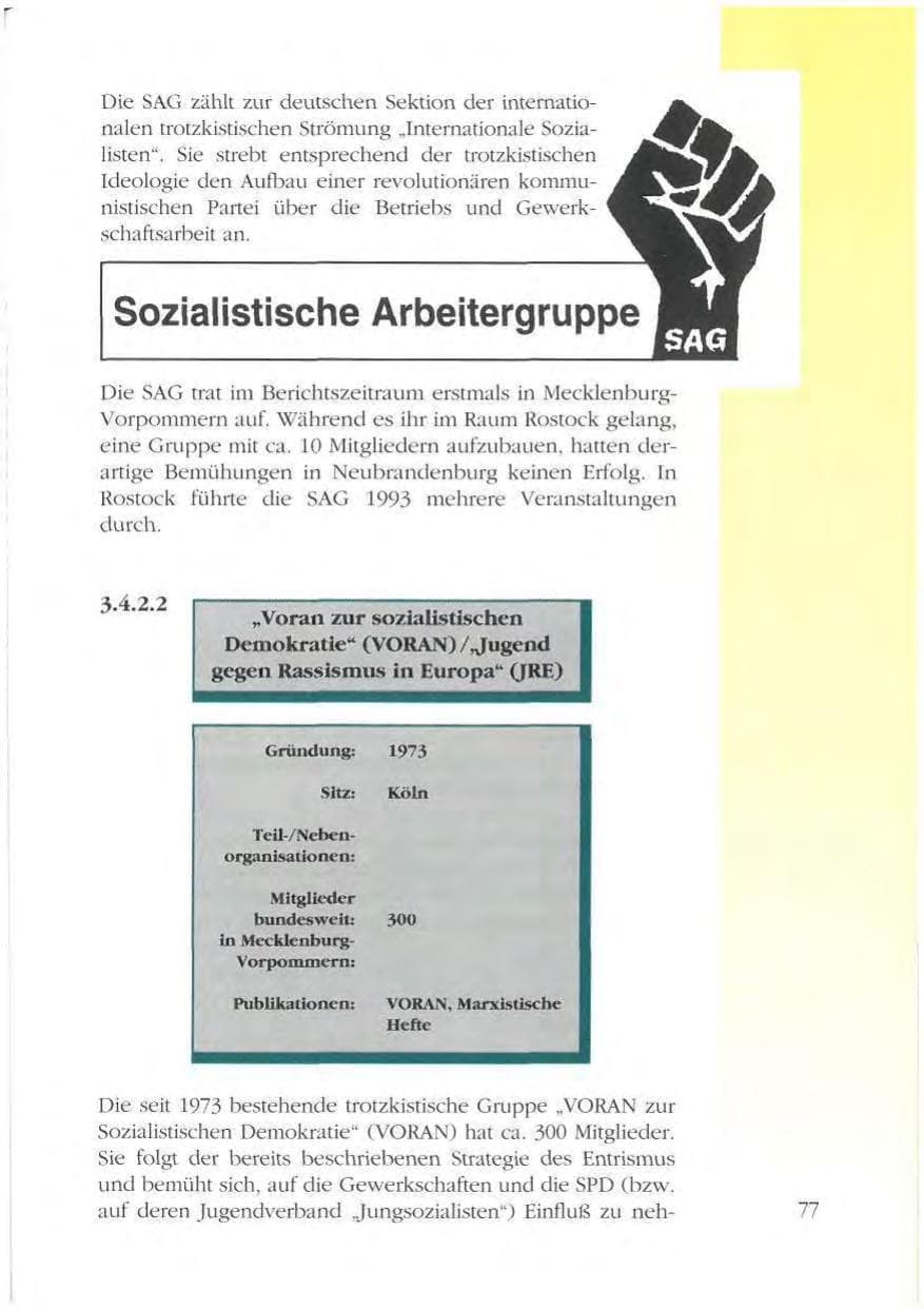 Seite 77 des Verfassungsschutzbericht 1993 Mecklenburg-Vorpommern