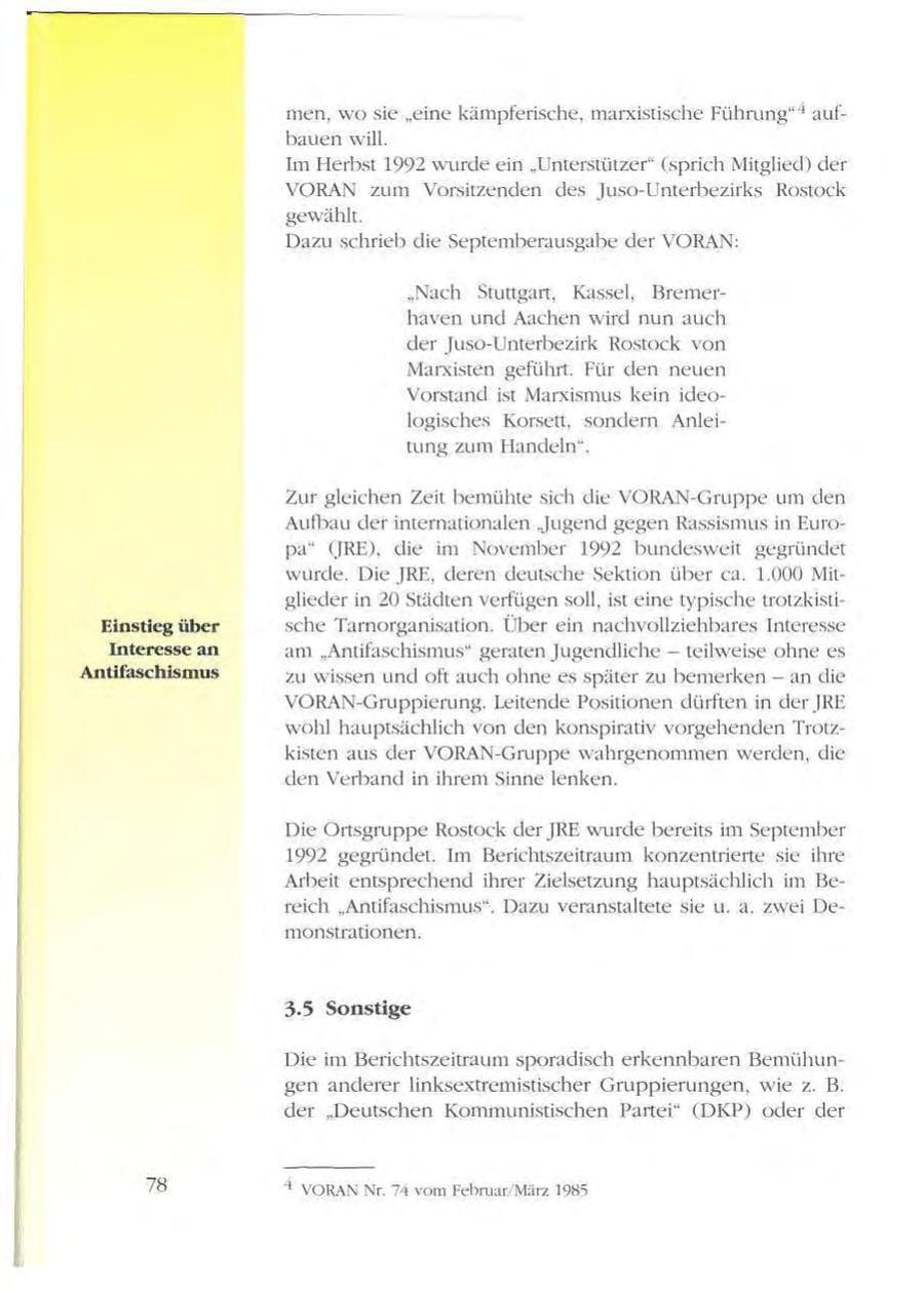 Seite 78 des Verfassungsschutzbericht 1993 Mecklenburg-Vorpommern