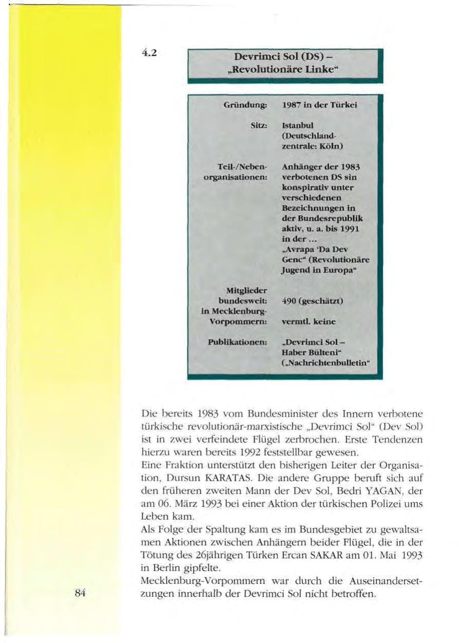Seite 84 des Verfassungsschutzbericht 1993 Mecklenburg-Vorpommern