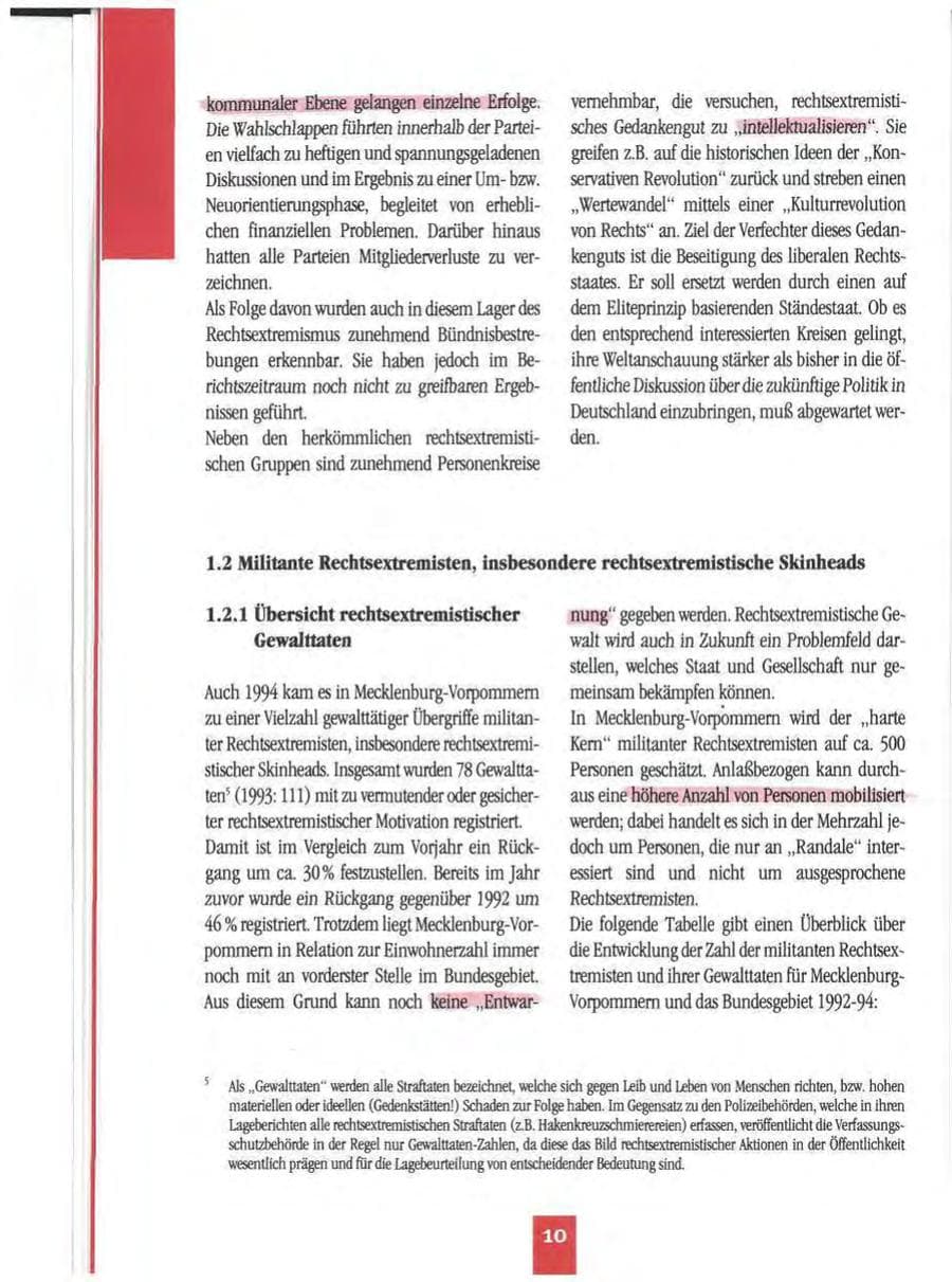 Seite 13 des Verfassungsschutzbericht 1994 Mecklenburg-Vorpommern
