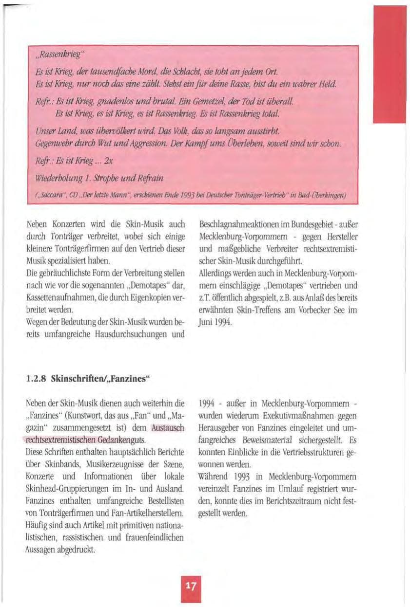Seite 20 des Verfassungsschutzbericht 1994 Mecklenburg-Vorpommern