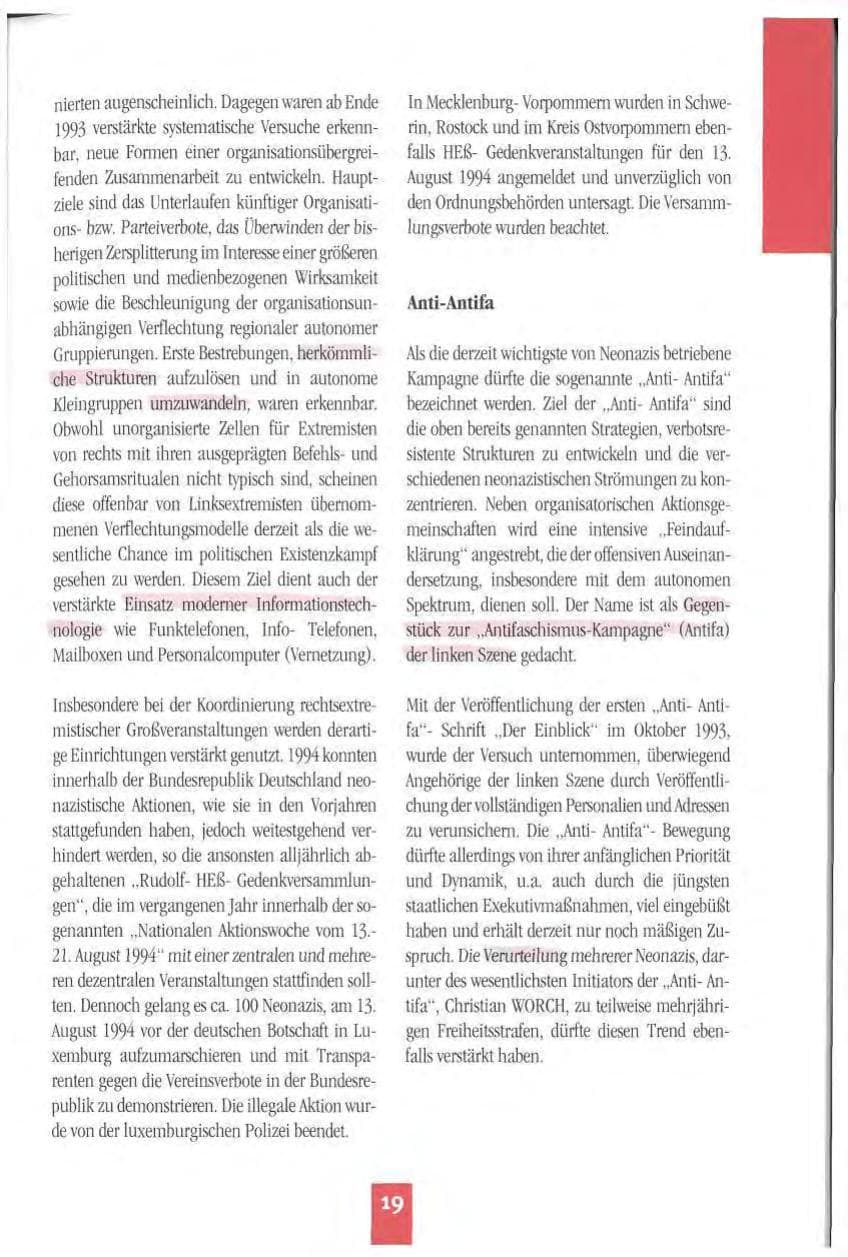 Seite 22 des Verfassungsschutzbericht 1994 Mecklenburg-Vorpommern