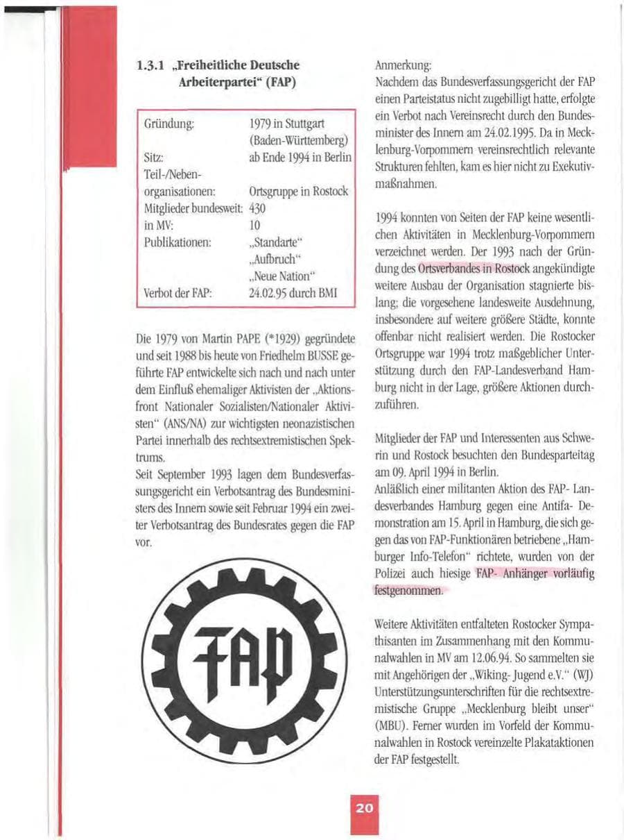 Seite 23 des Verfassungsschutzbericht 1994 Mecklenburg-Vorpommern