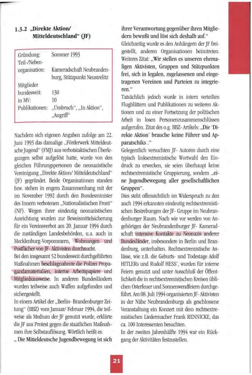 Seite 24 des Verfassungsschutzbericht 1994 Mecklenburg-Vorpommern