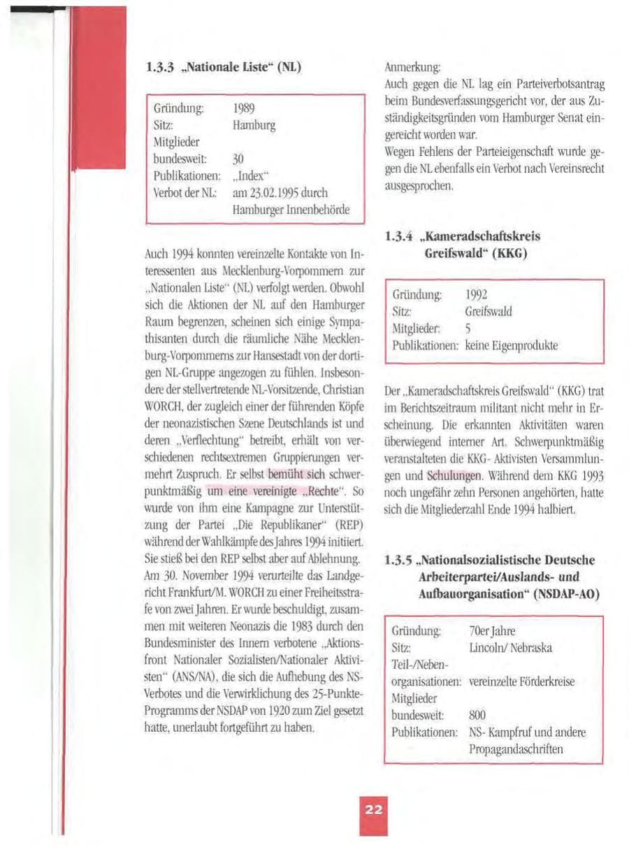 Seite 25 des Verfassungsschutzbericht 1994 Mecklenburg-Vorpommern