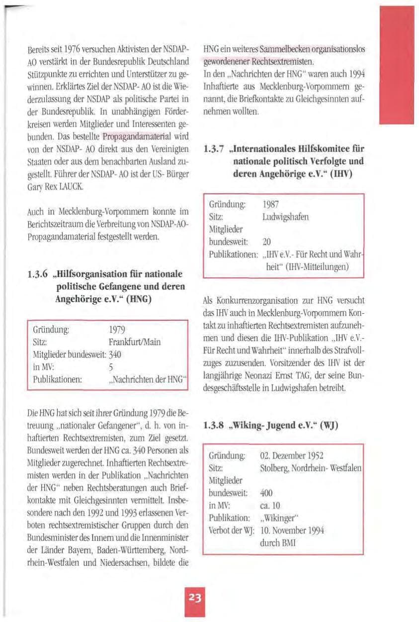 Seite 26 des Verfassungsschutzbericht 1994 Mecklenburg-Vorpommern