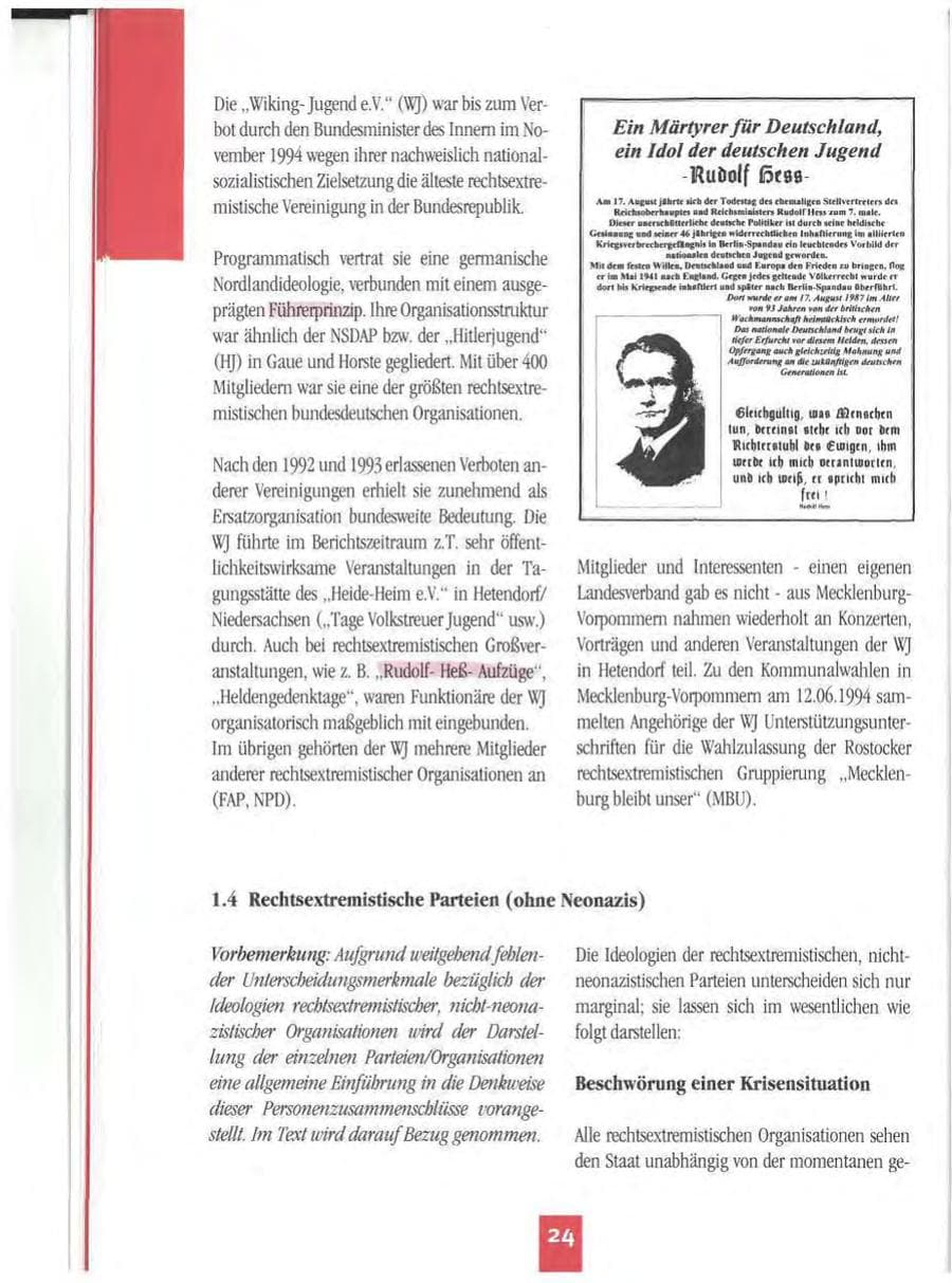 Seite 27 des Verfassungsschutzbericht 1994 Mecklenburg-Vorpommern