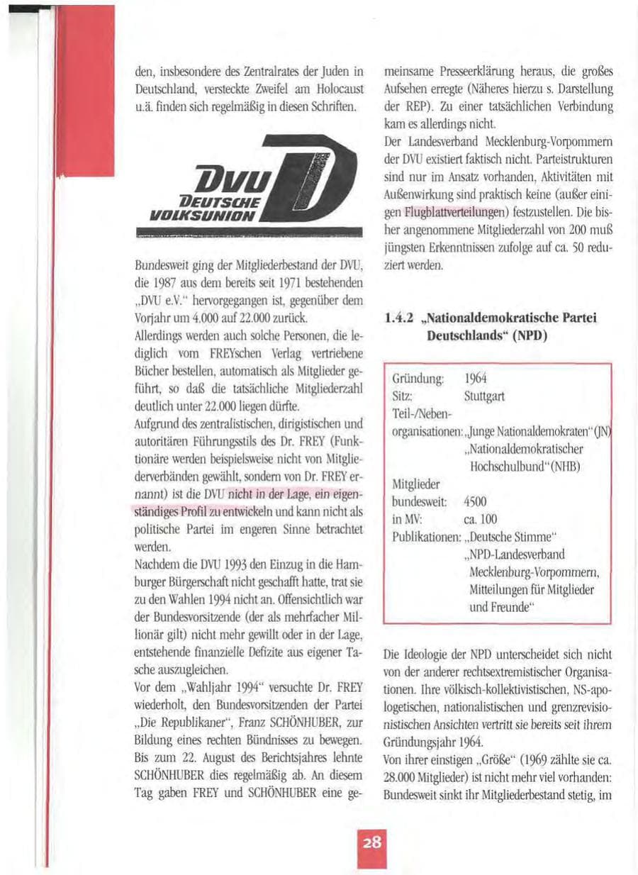 Seite 31 des Verfassungsschutzbericht 1994 Mecklenburg-Vorpommern
