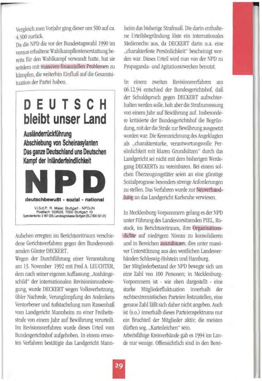 Seite 32 des Verfassungsschutzbericht 1994 Mecklenburg-Vorpommern