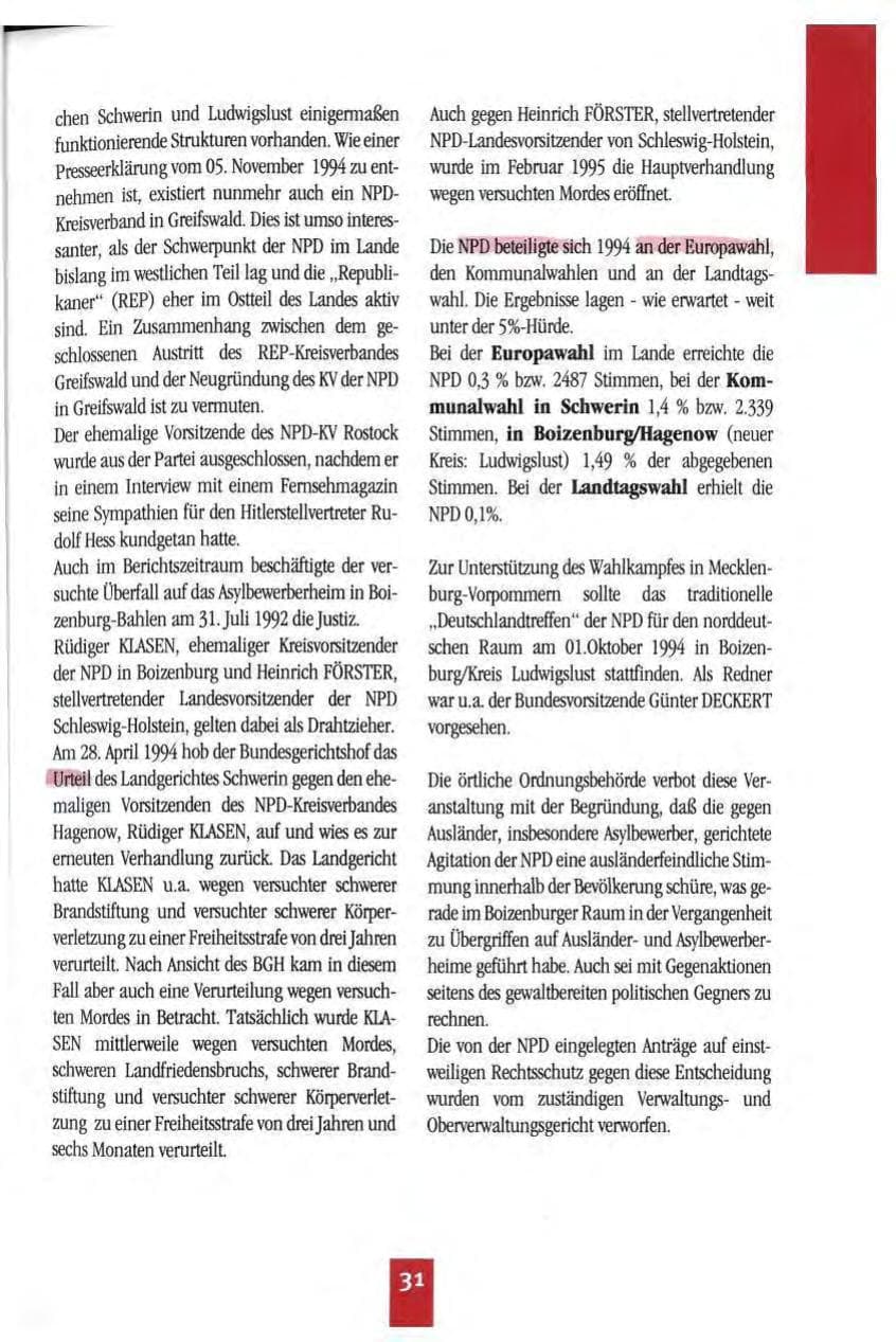 Seite 34 des Verfassungsschutzbericht 1994 Mecklenburg-Vorpommern