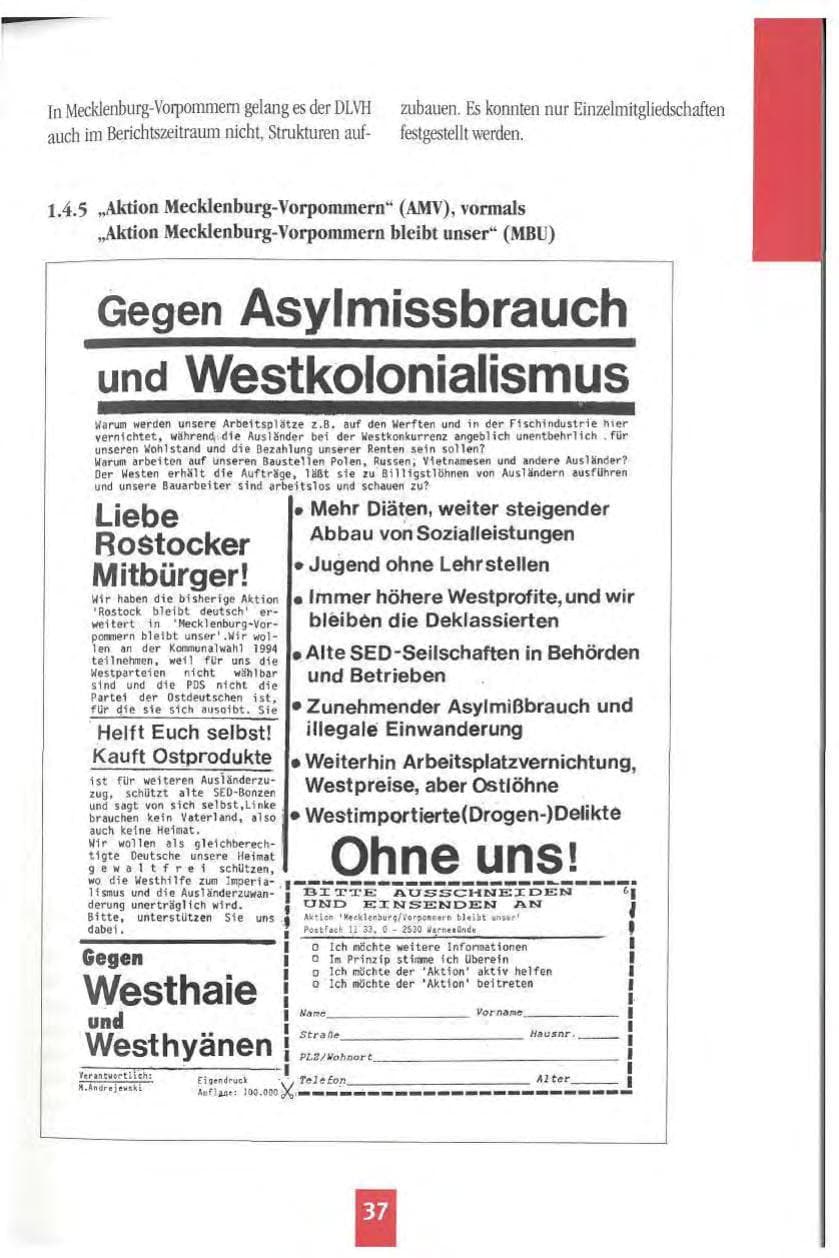 Seite 40 des Verfassungsschutzbericht 1994 Mecklenburg-Vorpommern