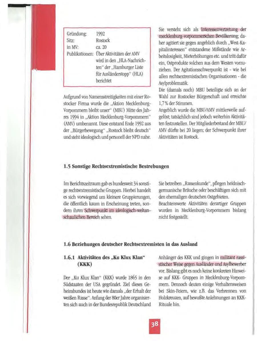 Seite 41 des Verfassungsschutzbericht 1994 Mecklenburg-Vorpommern