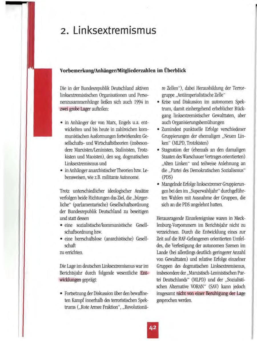 Seite 45 des Verfassungsschutzbericht 1994 Mecklenburg-Vorpommern