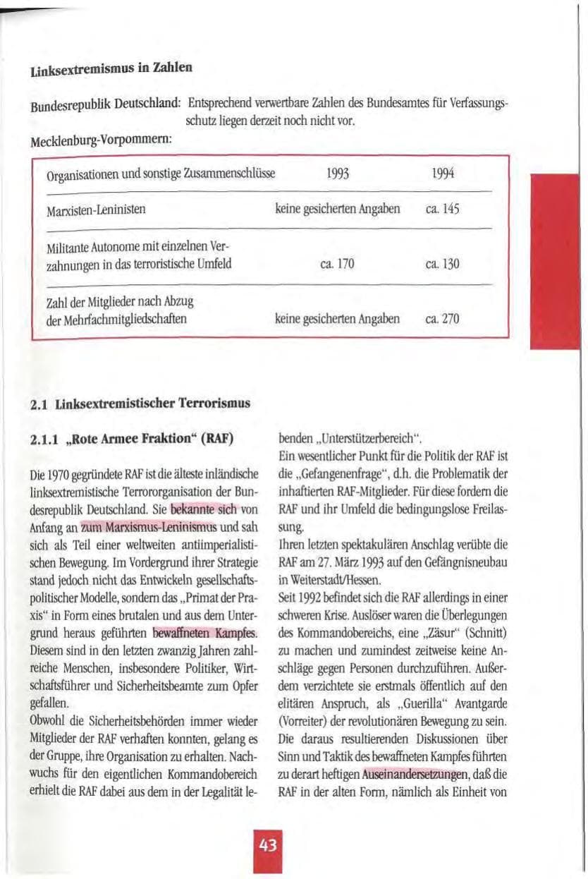 Seite 46 des Verfassungsschutzbericht 1994 Mecklenburg-Vorpommern