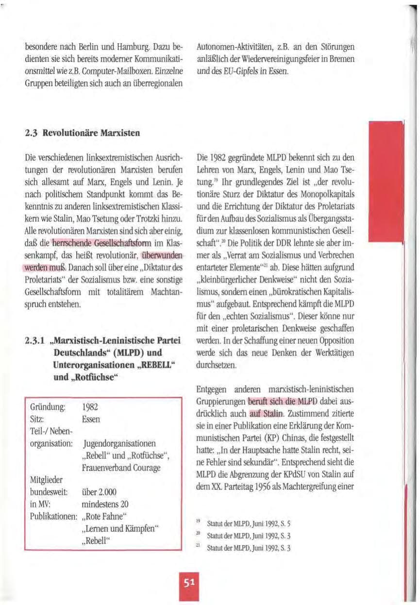 Seite 54 des Verfassungsschutzbericht 1994 Mecklenburg-Vorpommern