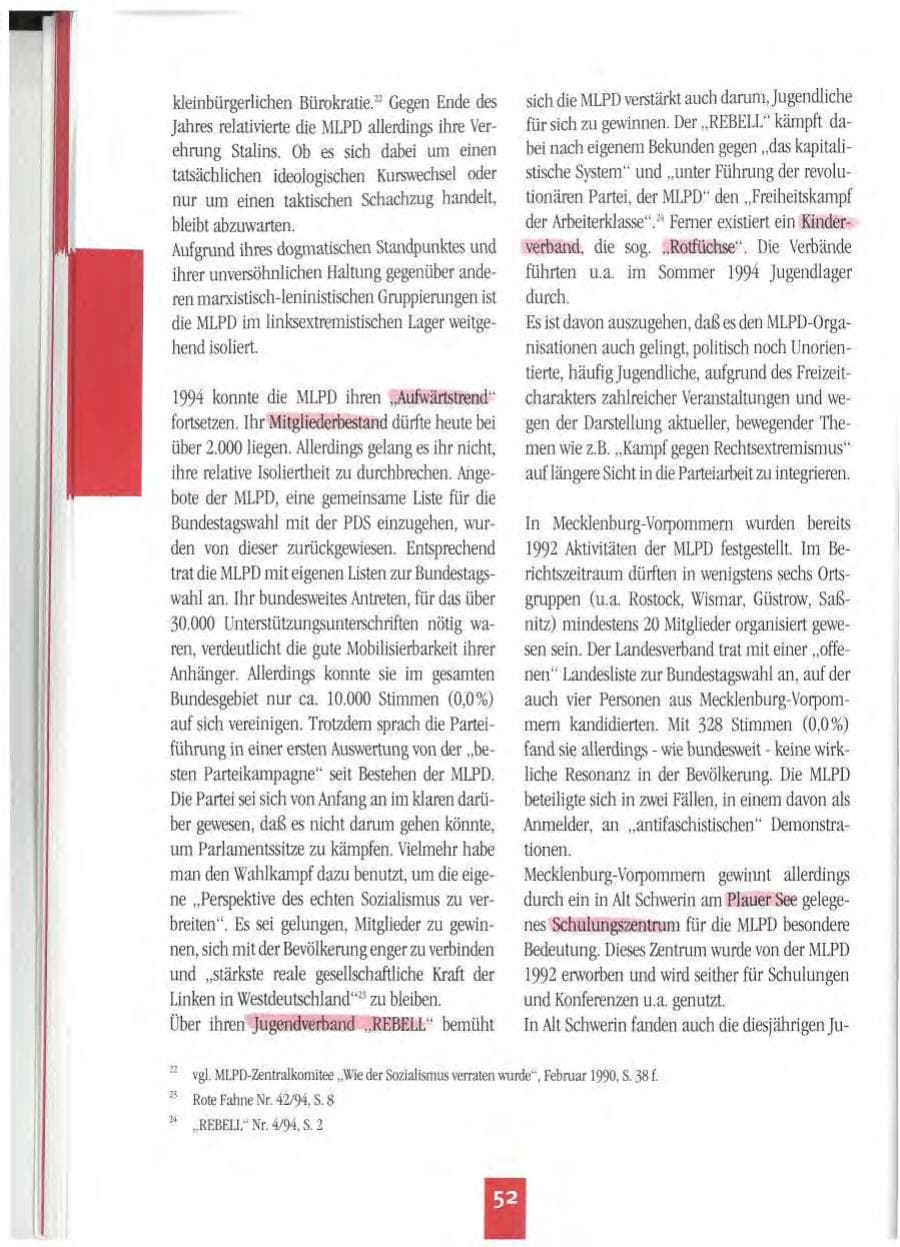 Seite 55 des Verfassungsschutzbericht 1994 Mecklenburg-Vorpommern