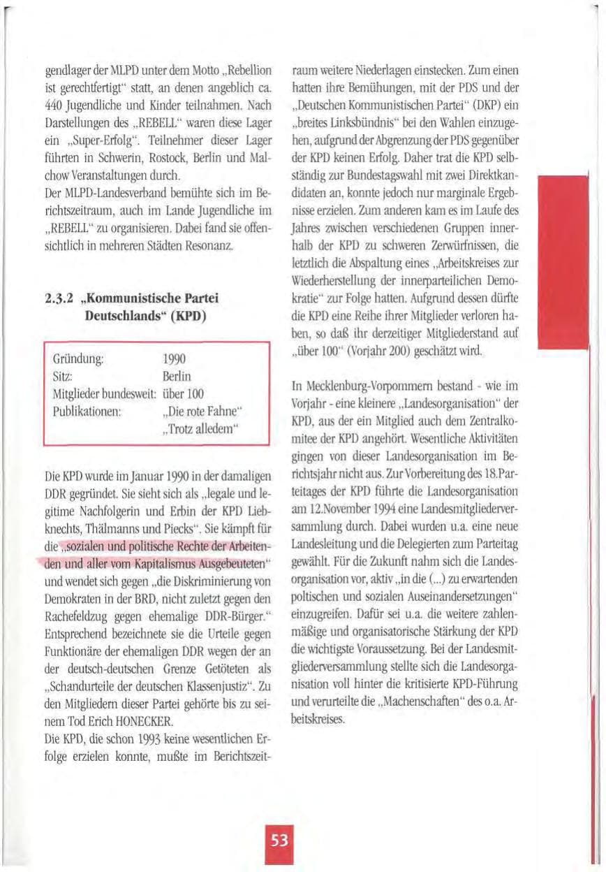 Seite 56 des Verfassungsschutzbericht 1994 Mecklenburg-Vorpommern
