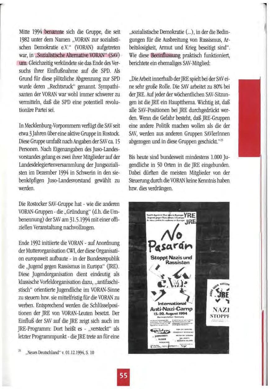 Seite 58 des Verfassungsschutzbericht 1994 Mecklenburg-Vorpommern