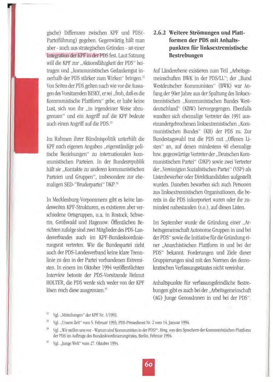 Seite 63 des Verfassungsschutzbericht 1994 Mecklenburg-Vorpommern