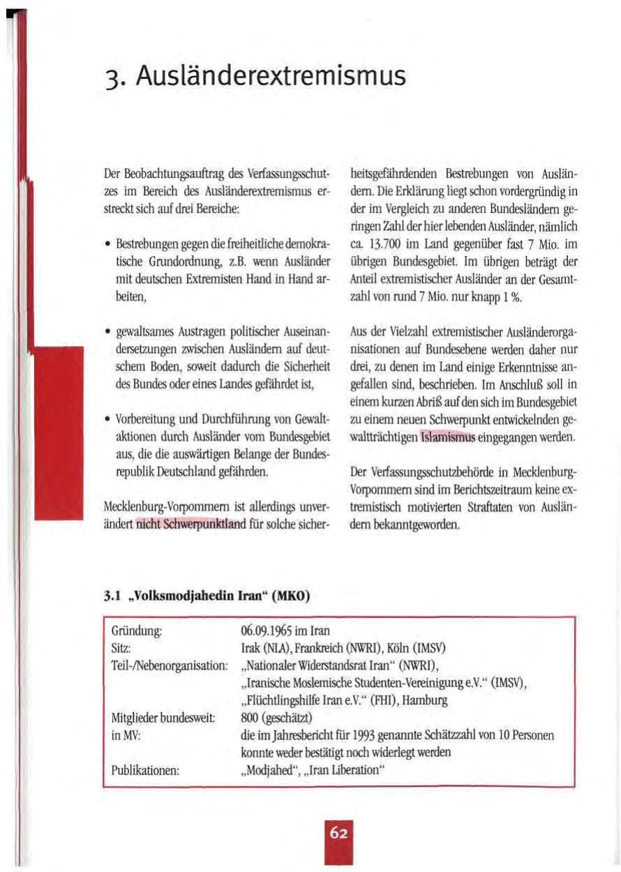 Seite 65 des Verfassungsschutzbericht 1994 Mecklenburg-Vorpommern