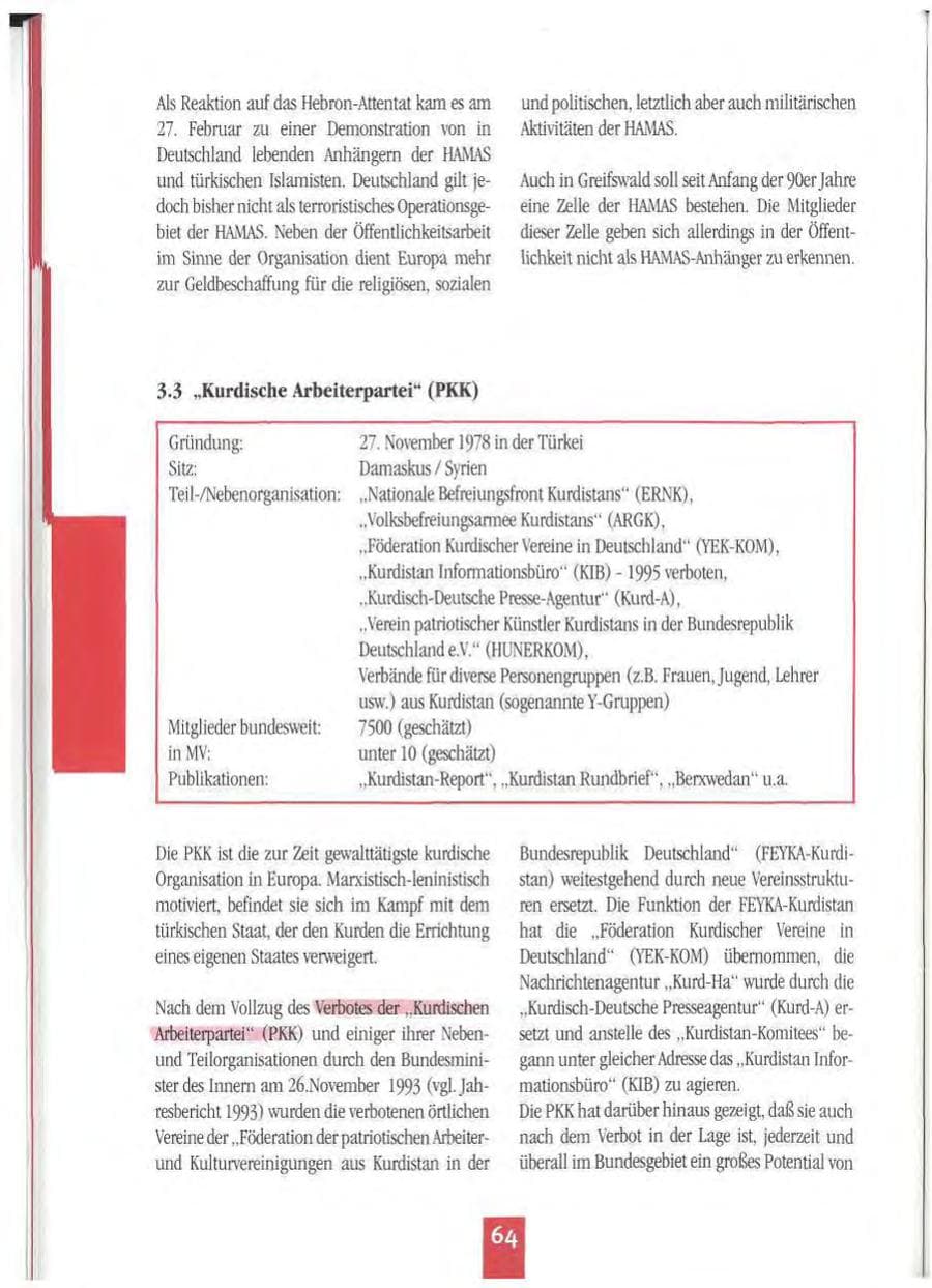 Seite 67 des Verfassungsschutzbericht 1994 Mecklenburg-Vorpommern