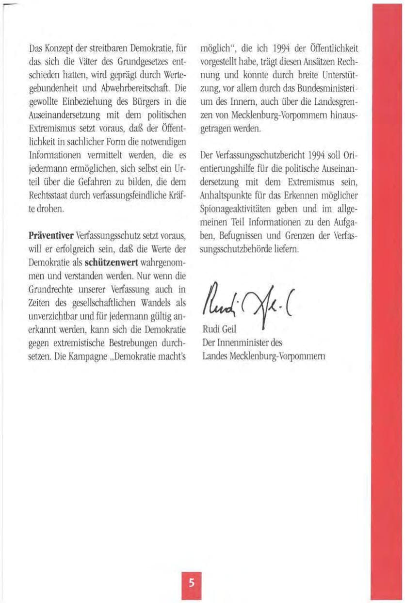 Seite 8 des Verfassungsschutzbericht 1994 Mecklenburg-Vorpommern