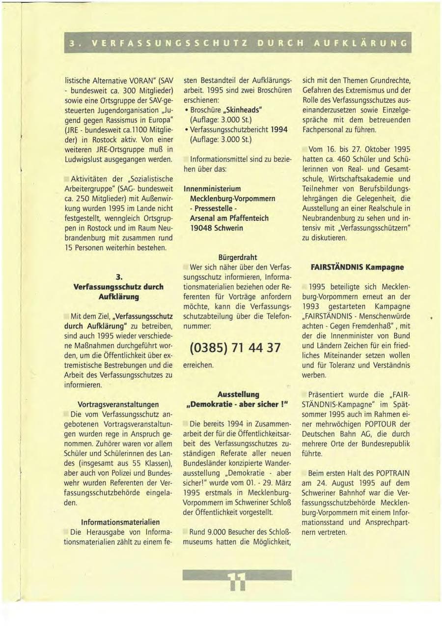 Seite 11 des Verfassungsschutzbericht 1995 Mecklenburg-Vorpommern