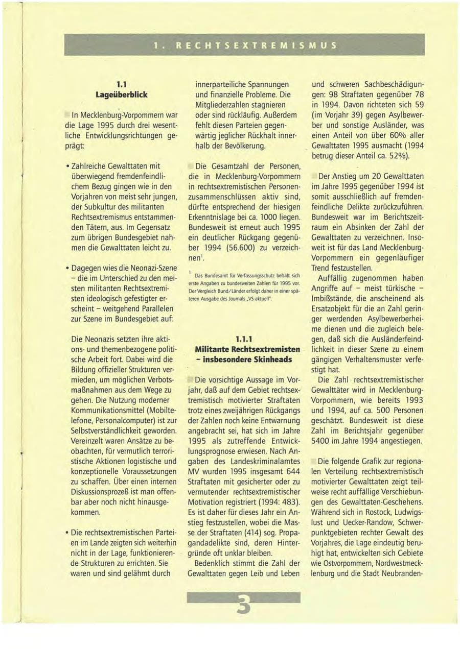 Seite 3 des Verfassungsschutzbericht 1995 Mecklenburg-Vorpommern