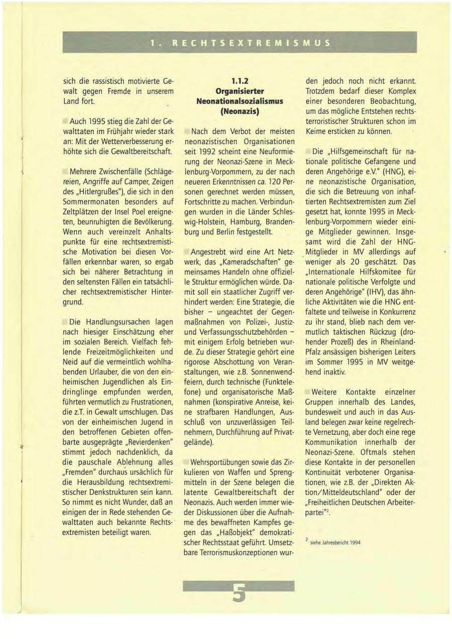 Seite 5 des Verfassungsschutzbericht 1995 Mecklenburg-Vorpommern