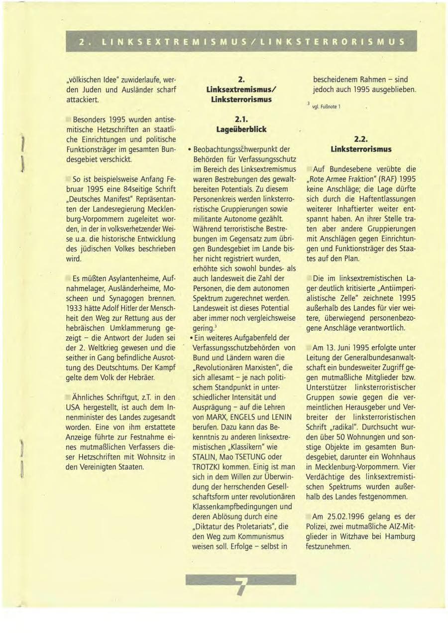 Seite 7 des Verfassungsschutzbericht 1995 Mecklenburg-Vorpommern