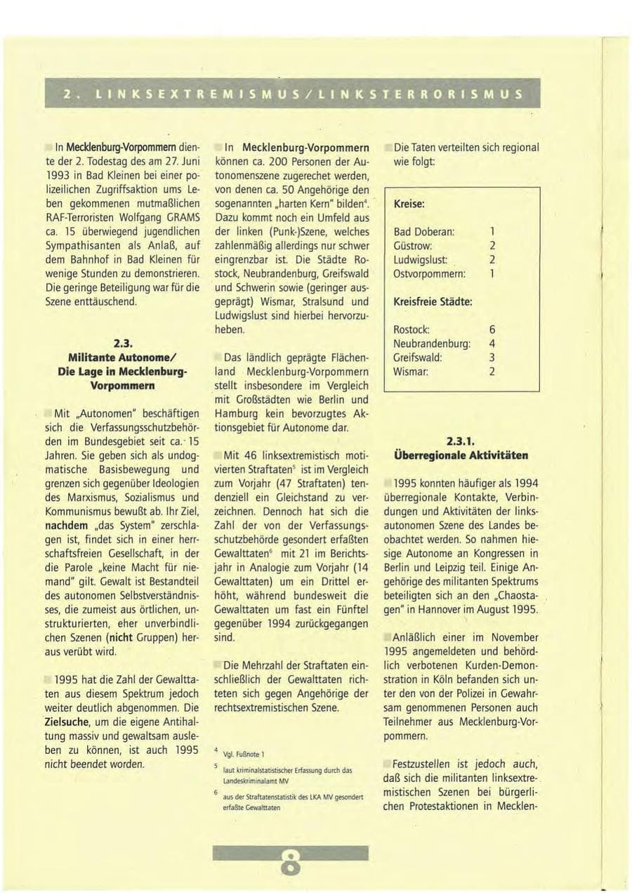 Seite 8 des Verfassungsschutzbericht 1995 Mecklenburg-Vorpommern