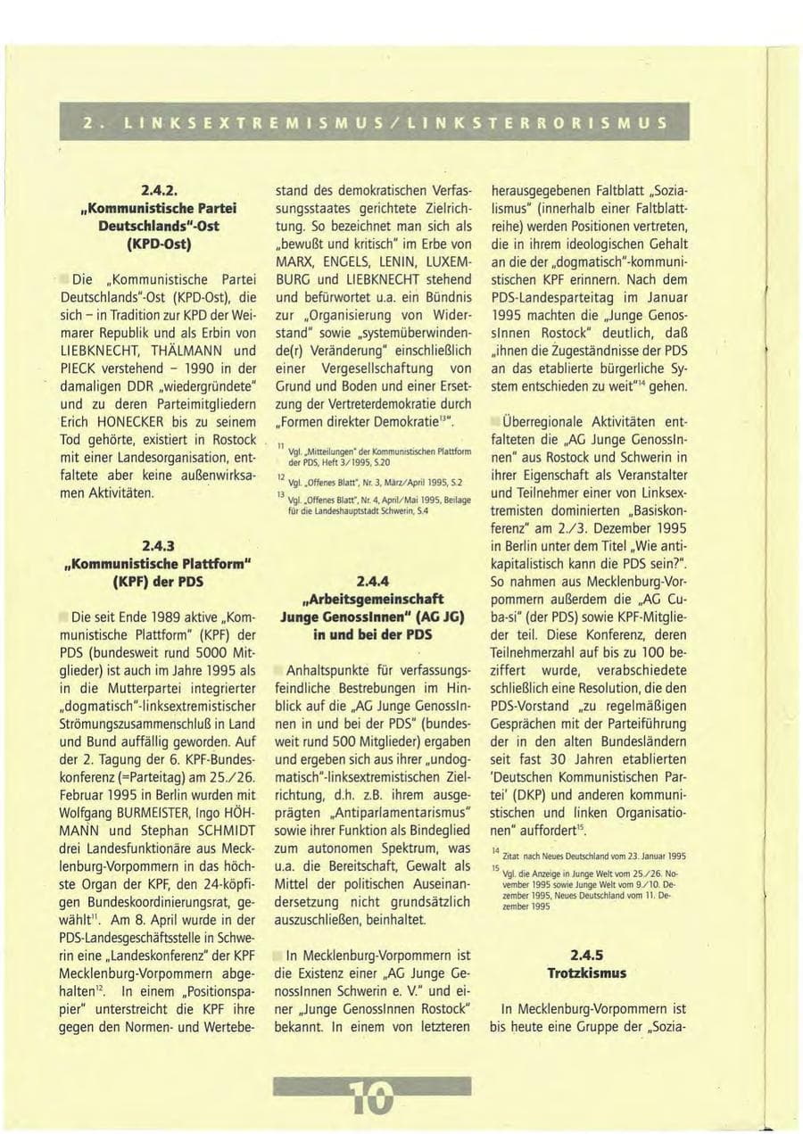 Seite 10 des Verfassungsschutzbericht 1995 Mecklenburg-Vorpommern