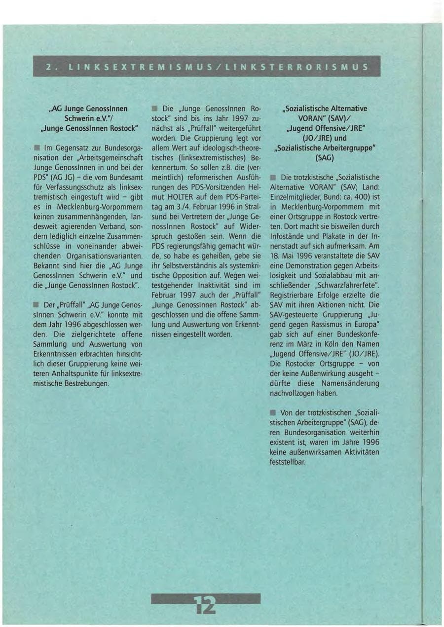 Seite 12 des Verfassungsschutzbericht 1996 Mecklenburg-Vorpommern