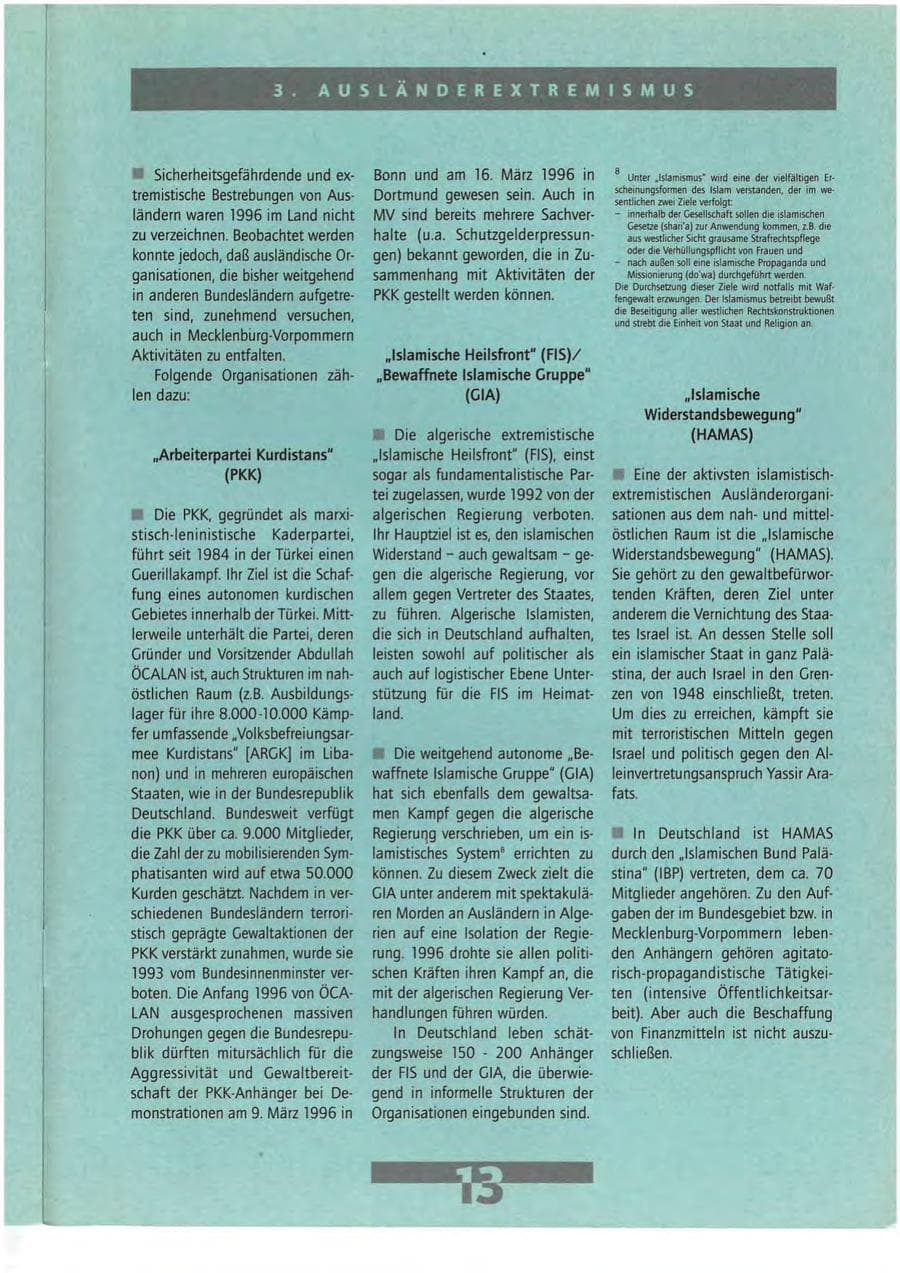 Seite 13 des Verfassungsschutzbericht 1996 Mecklenburg-Vorpommern